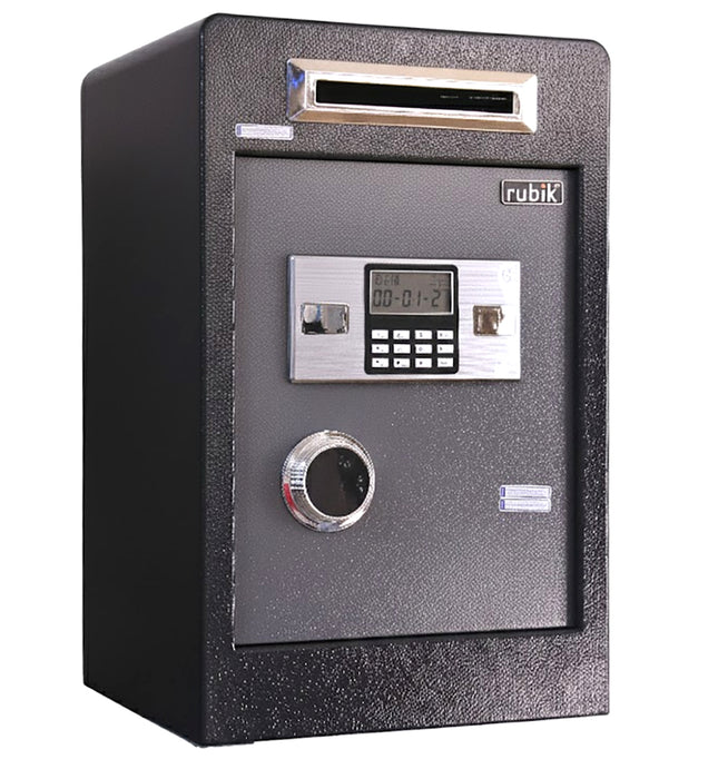 Rubik Drop Slot Safe for Cash Deposit, With Digital and Key Lock, Office Shop Use RB60DF-T (60x38x33cm) Black/Grey