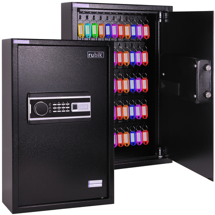 Rubik Digital Key Cabinet (60-Keys Capacity) Electronic Key Storage Wall Safe Lock Box Wall-Mounted RBS60EW Black