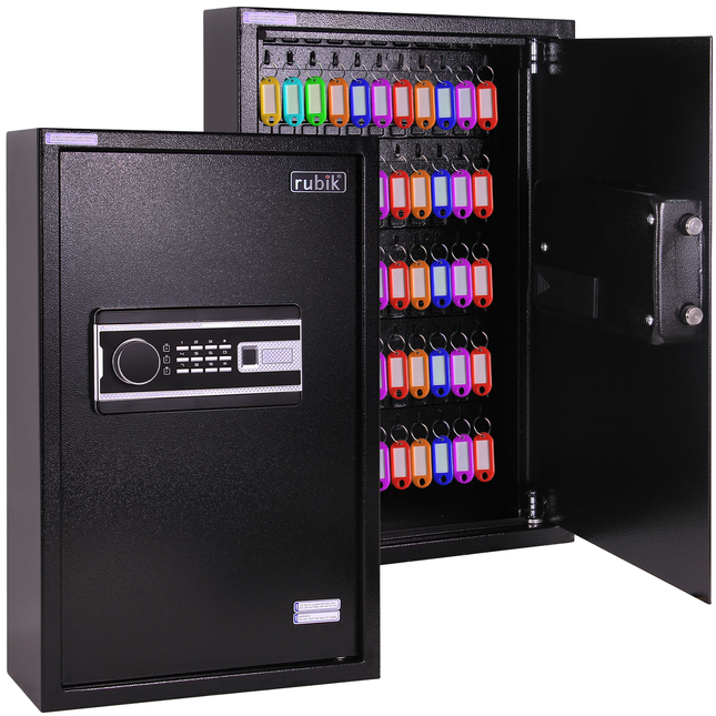 Rubik Digital Key Cabinet (60-Keys Capacity) Electronic Key Storage Wall Safe Lock Box Wall-Mounted RBS60EW Black