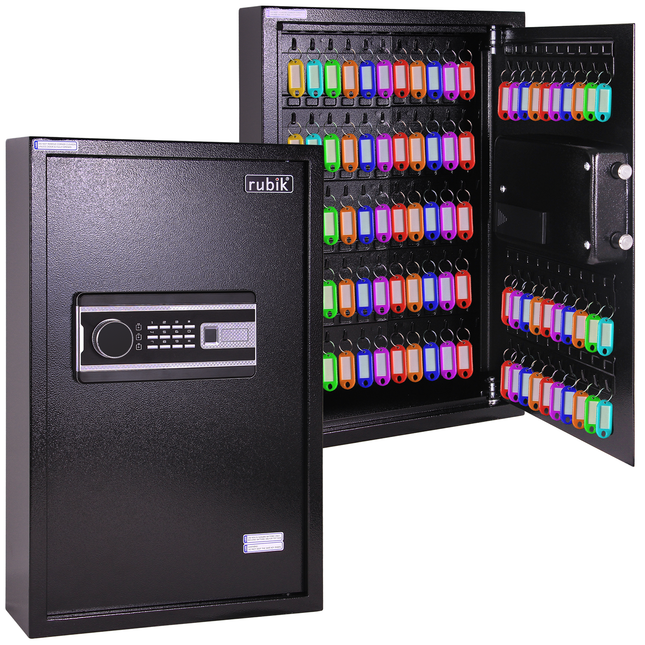 Rubik Digital Key Cabinet (100-Keys Capacity) Electronic Key Storage Wall Safe Lock Box Wall-Mounted RBS100EW Black