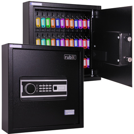Rubik Digital Key Cabinet (42-Keys Capacity) Electronic Key Storage Wall Safe Lock Box Wall-Mounted RBS42EW Black