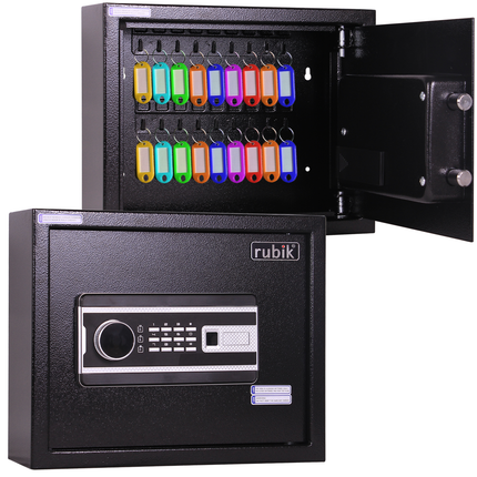 Rubik Digital Key Cabinet (18-Keys Capacity) Electronic Key Storage Wall Safe Lock Box Wall-Mounted RBS18EW Black