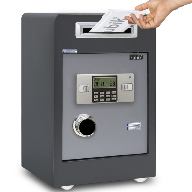 Rubik Drop Slot Safe for Cash Deposit, With Digital and Key Lock, Office Shop Use RB60DF-T (60x38x33cm) Black/Grey