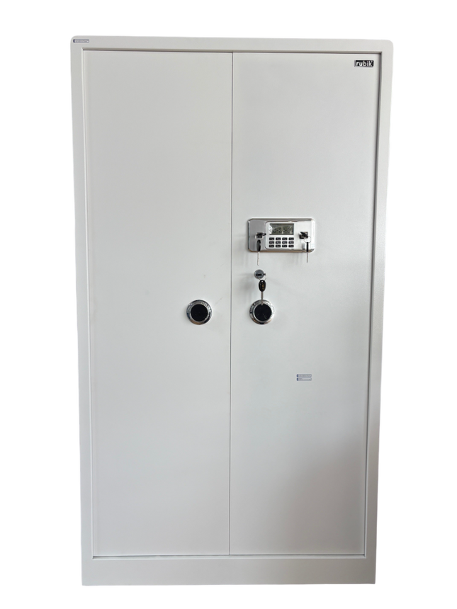 Rubik 1.8m Tall Double Door Digital Safe Box Cabinet with Dual Key Lock (180x100x55cm) White