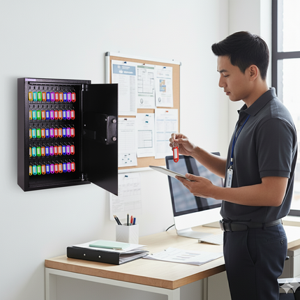 Rubik Digital Key Cabinet (60-Keys Capacity) Electronic Key Storage Wall Safe Lock Box Wall-Mounted RBS60EW Black