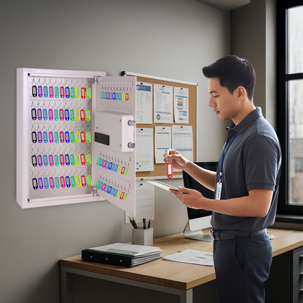 Rubik Digital Key Cabinet (100-Keys Capacity) Electronic Key Storage Wall Safe Lock Box Wall-Mounted RBS100EW Black