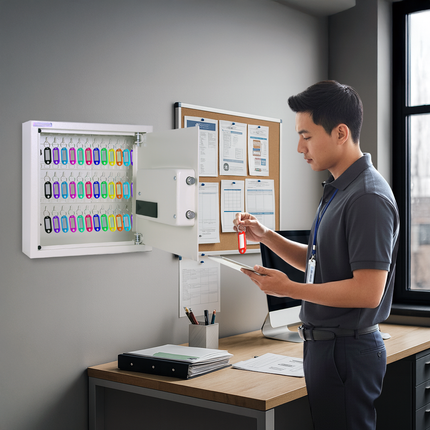 Rubik Digital Key Cabinet (42-Keys Capacity) Electronic Key Storage Wall Safe Lock Box Wall-Mounted RBS42EW White