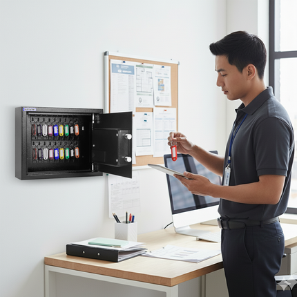 Rubik Digital Key Cabinet (18-Keys Capacity) Electronic Key Storage Wall Safe Lock Box Wall-Mounted RBS18EW Black