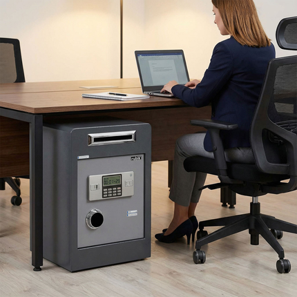 Rubik Drop Slot Safe for Cash Deposit, With Digital and Key Lock, Office Shop Use RB60DF-T (60x38x33cm) Black/Grey