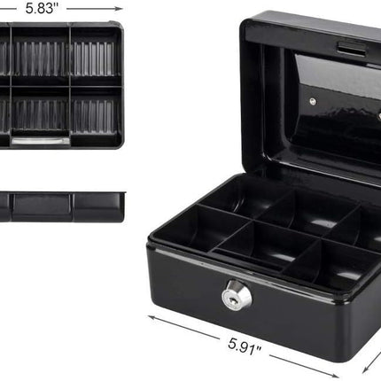 Small Cash Box with Tray and Lock, Durable Portable Money Safe (15x12x7.5cm, Black)