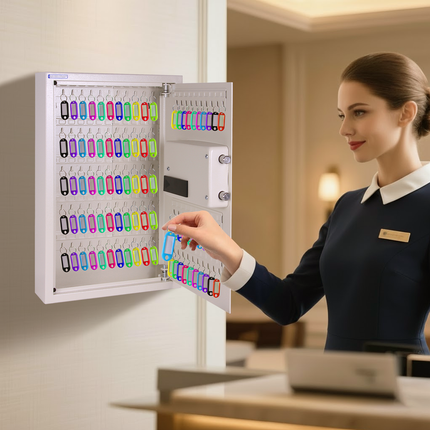 Rubik Digital Key Cabinet (100-Keys Capacity) Electronic Key Storage Wall Safe Lock Box Wall-Mounted RBS100EW Black