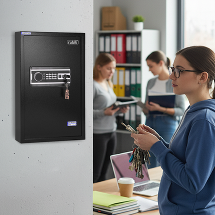 Rubik Digital Key Cabinet (100-Keys Capacity) Electronic Key Storage Wall Safe Lock Box Wall-Mounted RBS100EW Black