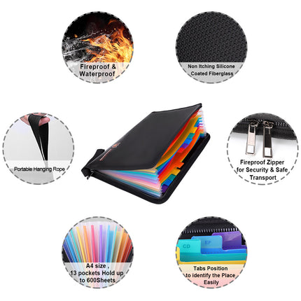 Fireproof Expanding File Folder 36.5x25cm - 13 Pockets, 600 Sheet Capacity