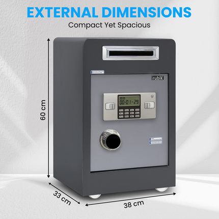 Rubik Drop Slot Safe for Cash Deposit, With Digital and Key Lock, Office Shop Use RB60DF-T (60x38x33cm) Black/Grey