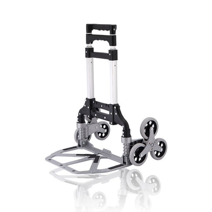 6-Wheel Stair Climbing Folding Pull Cart with 6 Wheels and Bungee Cord, Aluminum Alloy Portable Shopping Trolley
