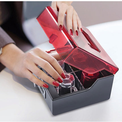 Glosen Multipurpose Five Grid Stamp Storage Box with Combination Lock Box and Transparent Lid B8056 (Red)