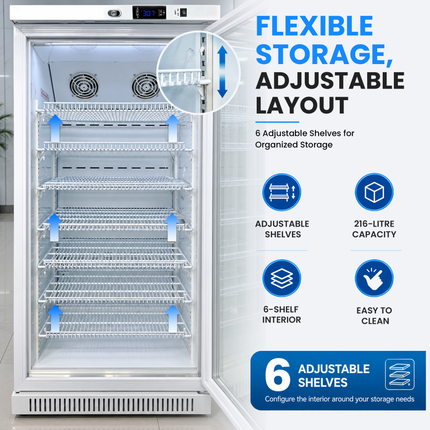 Medical Refrigerator 216L - Vaccine & Pharmaceutical Fridge Digital Control / Alarm / Thermometer, JGA-BC228
