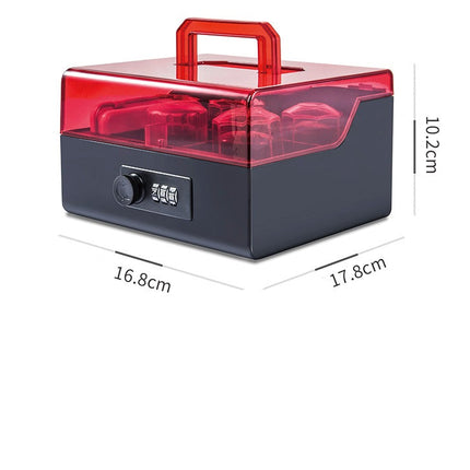 Glosen Multipurpose Five Grid Stamp Storage Box with Combination Lock Box and Transparent Lid B8056 (Red)