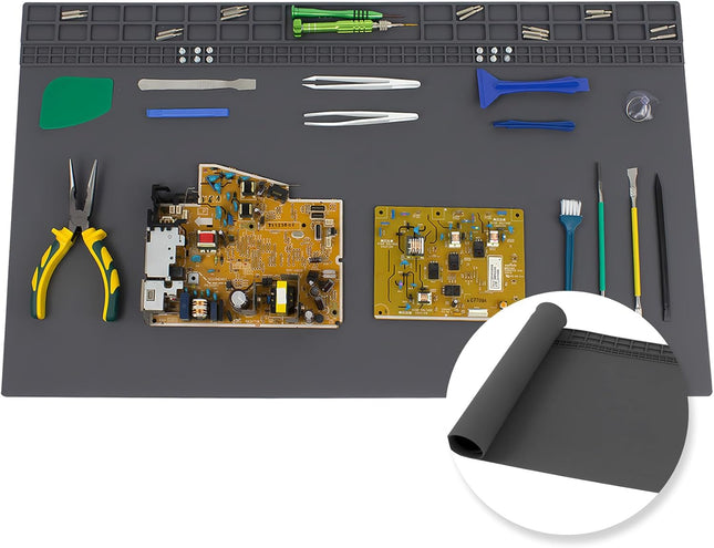XL Soldering Repair Mat, 70x40cm Extra Large Heat Resistant Silicone Pad Grey