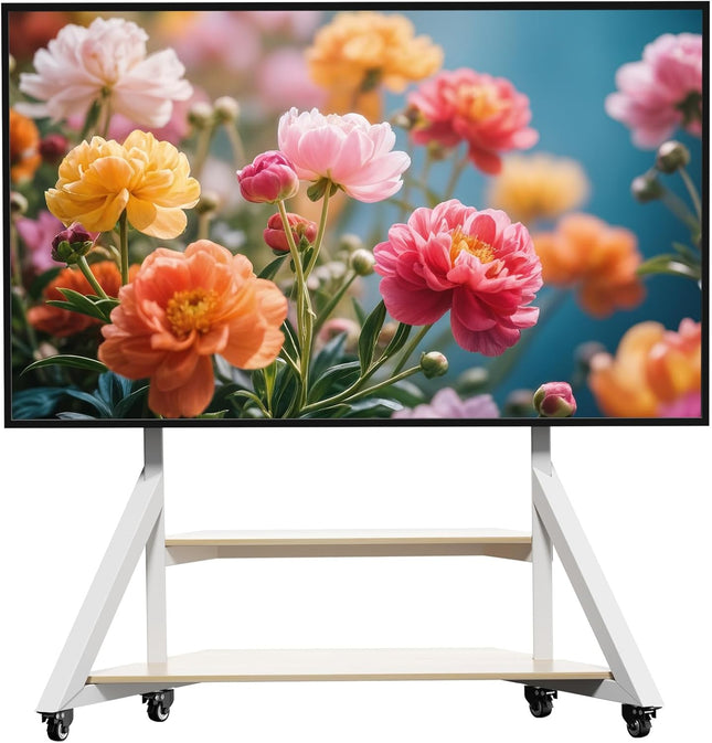 White TV Trolley Stand with Wheels for 65-100 Inch TVs and Displays, 100 kg Capacity (U-Z1188-WT)