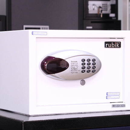 Rubik Hotel Safe Box with Digital Motorized Lock & Keys, RBH25E (25x35x25cm) White