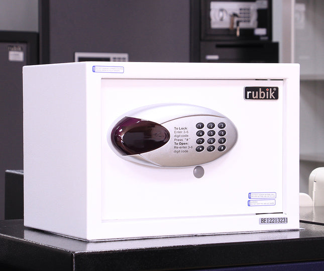 Rubik Hotel Safe Box with Digital Motorized Lock & Keys, RBH25E (25x35x25cm) White