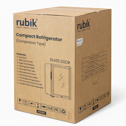 Rubik 60L Glass Door Mini Fridge for Events, Exhibition Booths and Offices - Compact Display Fridge for Drinks RBJC-62