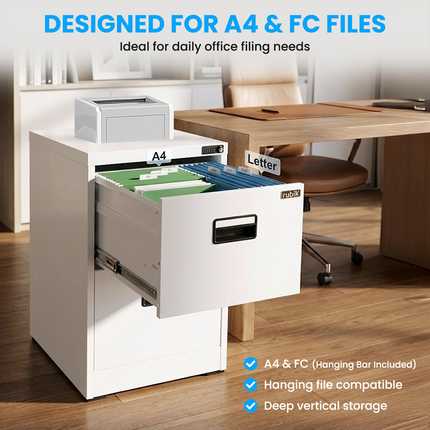 2 Drawer Vertical Steel Filing Hanger Cabinet with 4-Digit Combination Lock for A4 and FC Hanging Files