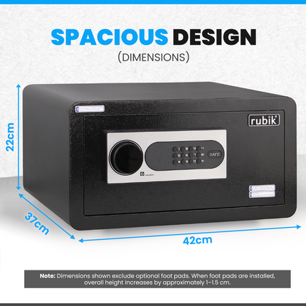 Rubik Digital Safe Box, Hotel Size Digital & Key Lock RB22C8 (22x42x37cm) Black