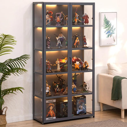 Rubik Display Cabinet with Acrylic Window Doors (Grey), Organize and Showcase Your Treasures in Style