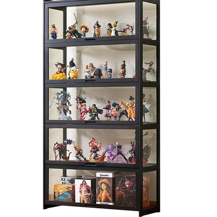 Rubik Display Showcase Cabinet, All Sides Transparent Acrylic, Pull-up Window Doors (Black), Organize and Showcase Your Treasures in Style