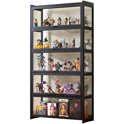 Rubik Display Showcase Cabinet, All Sides Transparent Acrylic, Pull-up Window Doors (Black), Organize and Showcase Your Treasures in Style