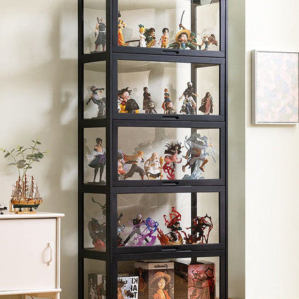 Rubik Display Showcase Cabinet, All Sides Transparent Acrylic, Pull-up Window Doors (Black), Organize and Showcase Your Treasures in Style