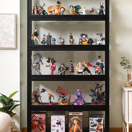 Rubik Display Showcase Cabinet, All Sides Transparent Acrylic, Pull-up Window Doors (Black), Organize and Showcase Your Treasures in Style