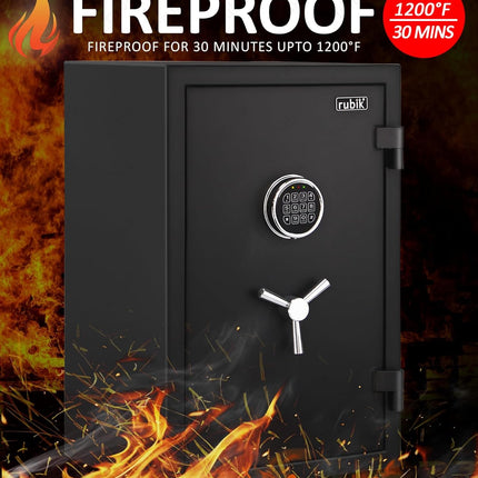 Rubik Fireproof Safe Box RBFP66, Electronic Digital Lock with Emergency Keys (66x43x35cm) Black