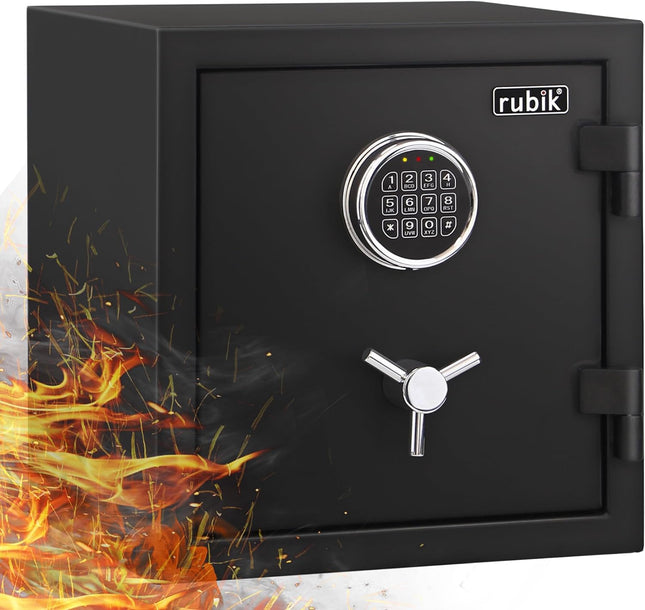 Rubik Fireproof Safe Box RBFP40, Electronic Digital Lock with Emergency Keys (40x38x31cm) Black