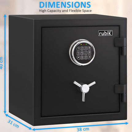 Rubik Fireproof Safe Box RBFP40, Electronic Digital Lock with Emergency Keys (40x38x31cm) Black