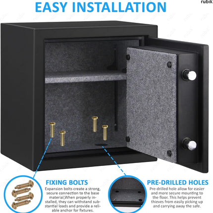 Rubik Fireproof Safe Box RBFP40, Electronic Digital Lock with Emergency Keys (40x38x31cm) Black