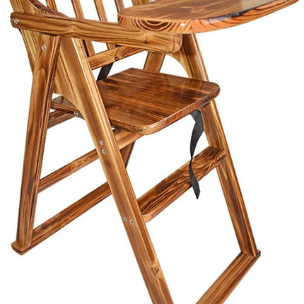 Rubik Wooden High Chair with Tray, Foldable, Safety Belt and Cushion, Brown