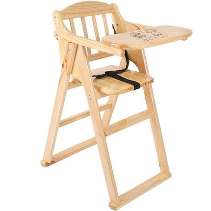 Rubik Wooden High Chair with Tray, Foldable and Safety Belt, Beige