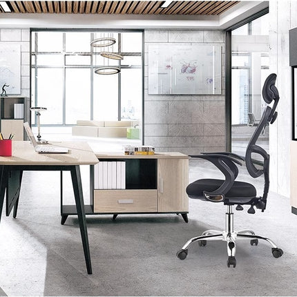 Fixed Arm Computer Chair Mesh Back, Adjustable Height, Head Rest