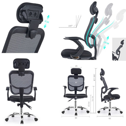 Fixed Arm Computer Chair Mesh Back, Adjustable Height, Head Rest