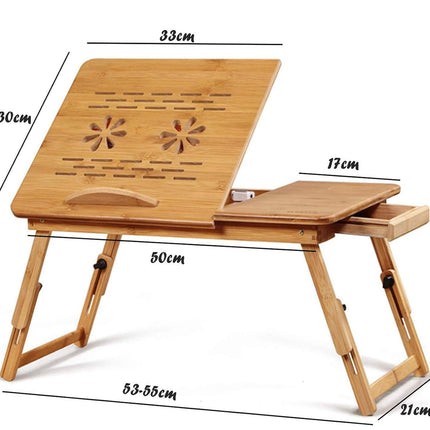 Wooden Foldable Laptop Table with Two USB Cooling Fan and Side Drawer, Adjustable Portable