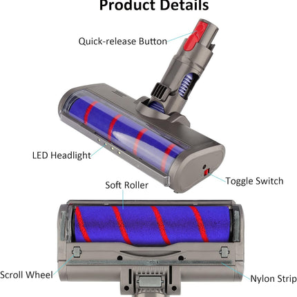 Electric Floor Roller Brush Head Kit With Green Light for Dyson Vacuum Cleaner Compatible with v7/V8/V10/V11/G5