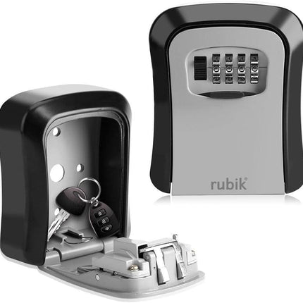 Rubik Key Storage Safe Box with 4 Digits Combination Lock, Resettable Wall Mounted for Indoor and Outdoor Use