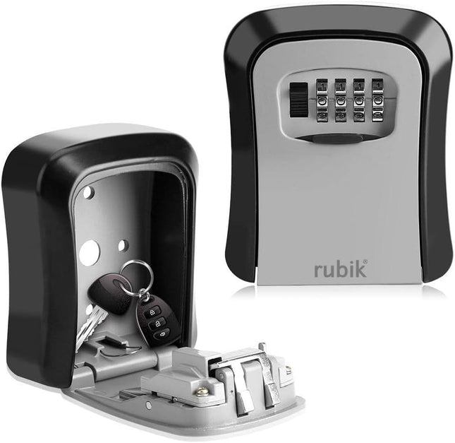 Rubik Key Storage Safe Box with 4 Digits Combination Lock, Resettable Wall Mounted for Indoor and Outdoor Use
