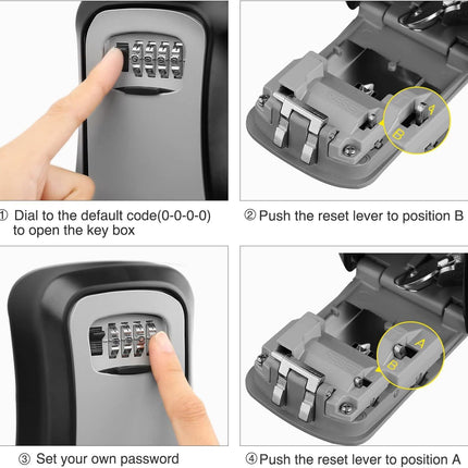 Rubik Key Storage Safe Box with 4 Digits Combination Lock, Resettable Wall Mounted for Indoor and Outdoor Use