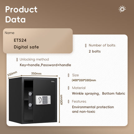 Deli Niello Digital Safe Box T524 (40x35x33cm) Black