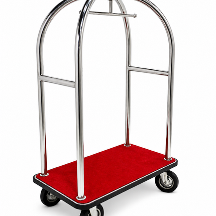 Stainless Steel Hotel Bellman Luggage Cart Anti Fingerprint Silver Titanium Coating, Luxury Platform