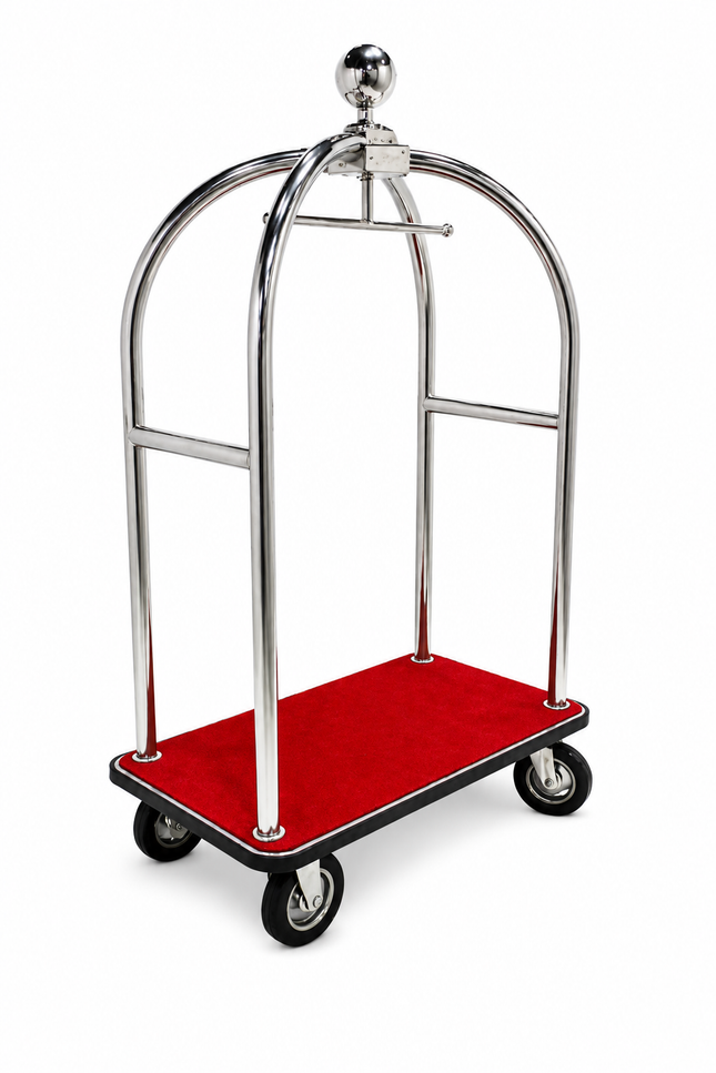 Stainless Steel Hotel Bellman Luggage Cart Anti Fingerprint Silver Titanium Coating, Luxury Platform